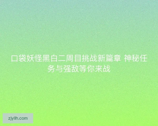 口袋妖怪黑白二周目挑战新篇章 神秘任务与强敌等你来战