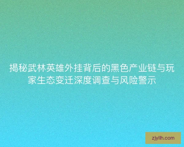 揭秘武林英雄外挂背后的黑色产业链与玩家生态变迁深度调查与风险警示